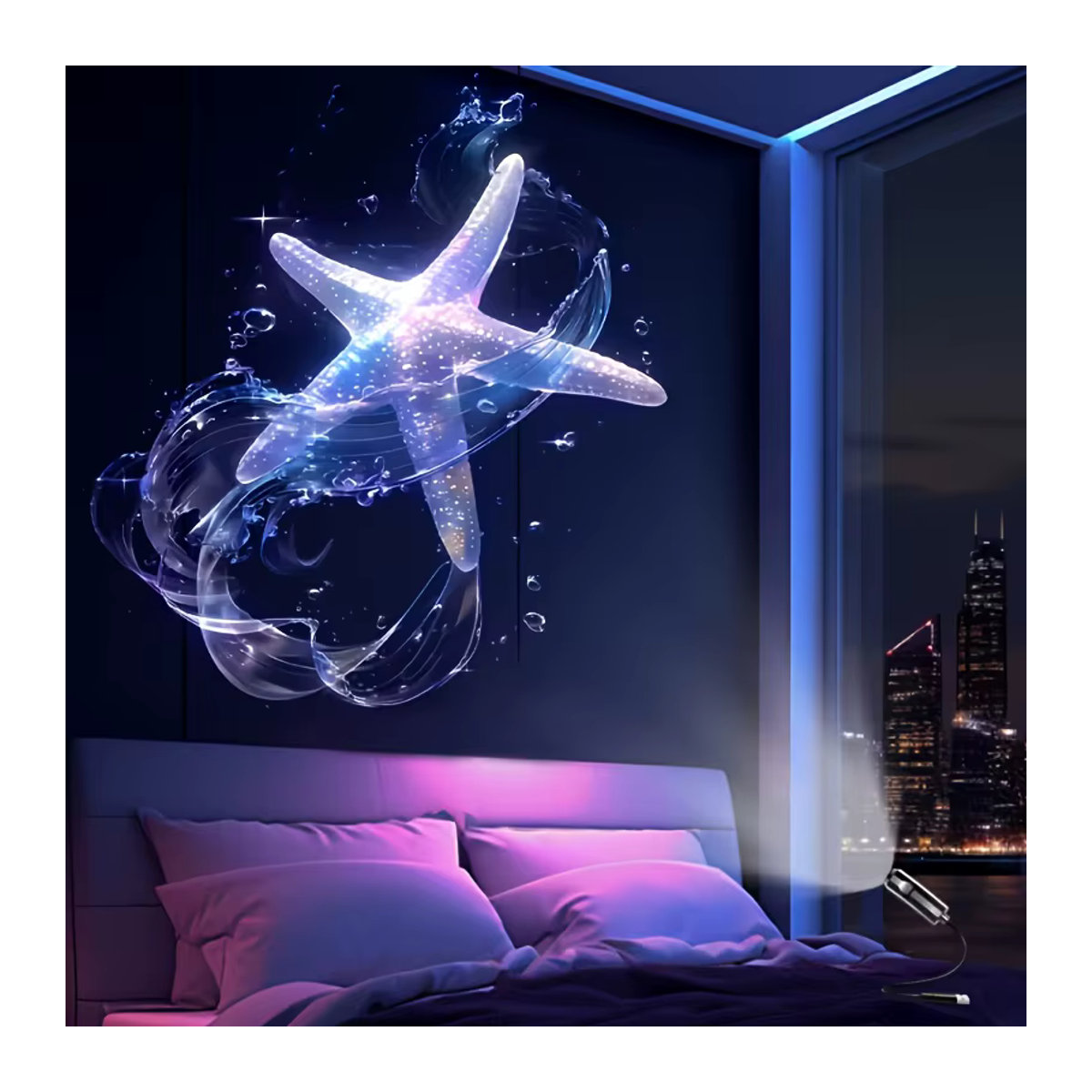 USB-betriebene LED-Projektionsnachtlampe in Schwarz mit Ozean- und Schmetterlingsmustern für Schlafzimmer und Wohnzimmer - Bild 3
