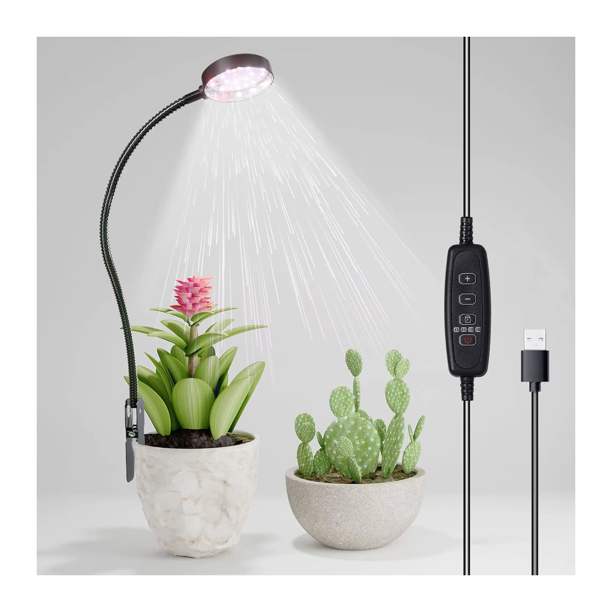USB LED Pflanzenlampe mit Vollspektrum 6000K, dimmbare Schwanenhals-Klemmleuchte in Schwarz mit Auto-Ein/Aus-Funktion - Bild 2