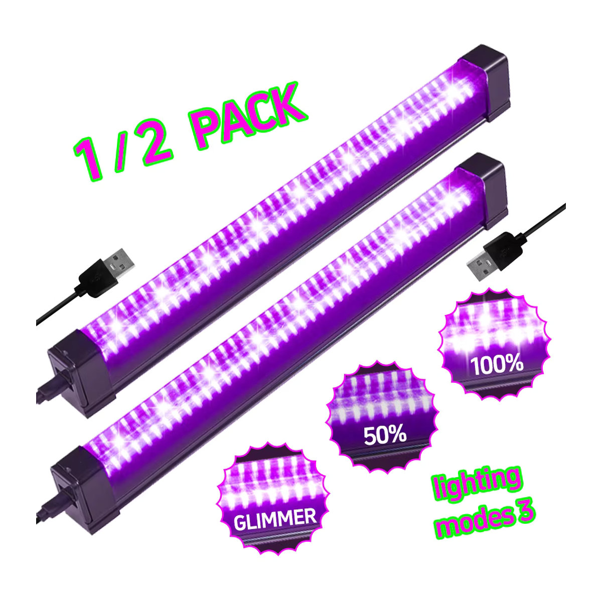 USB-LED-Schwarzlichtröhre mit 3 Beleuchtungsmodi und Magnetfunktion, Schwarz - Bild 6