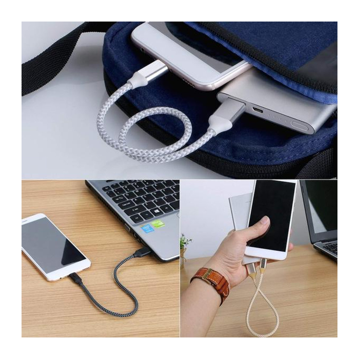 USB-Schnellladekabel für iPhone, Android und Typ-C in Silber, Länge: 1,5 m - Bild 1