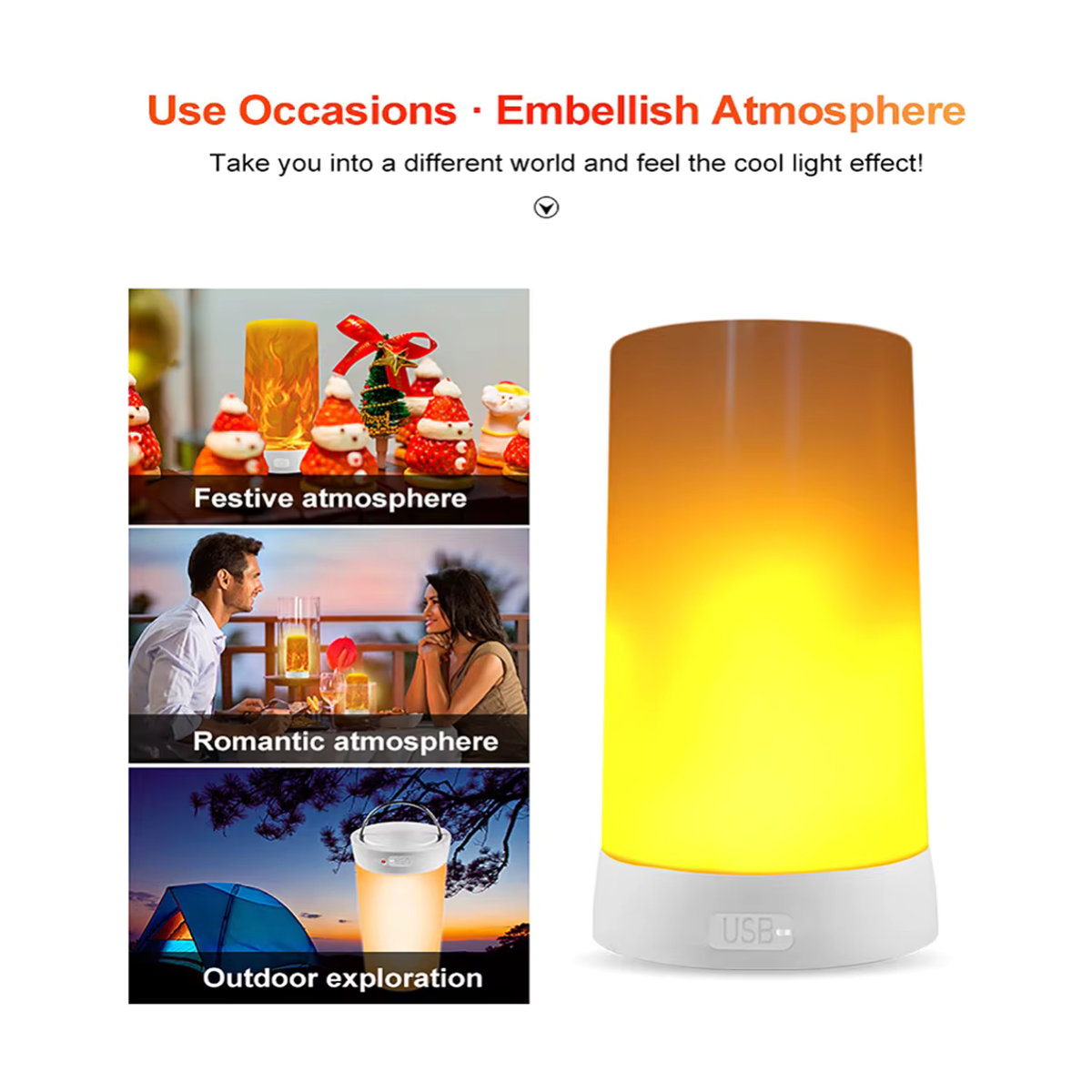USB wiederaufladbare LED-Flammenlampe in Weiß mit simuliertem Flammeneffekt und 4 Beleuchtungsmodi für eine minimalistische Innendekoration - Bild 5