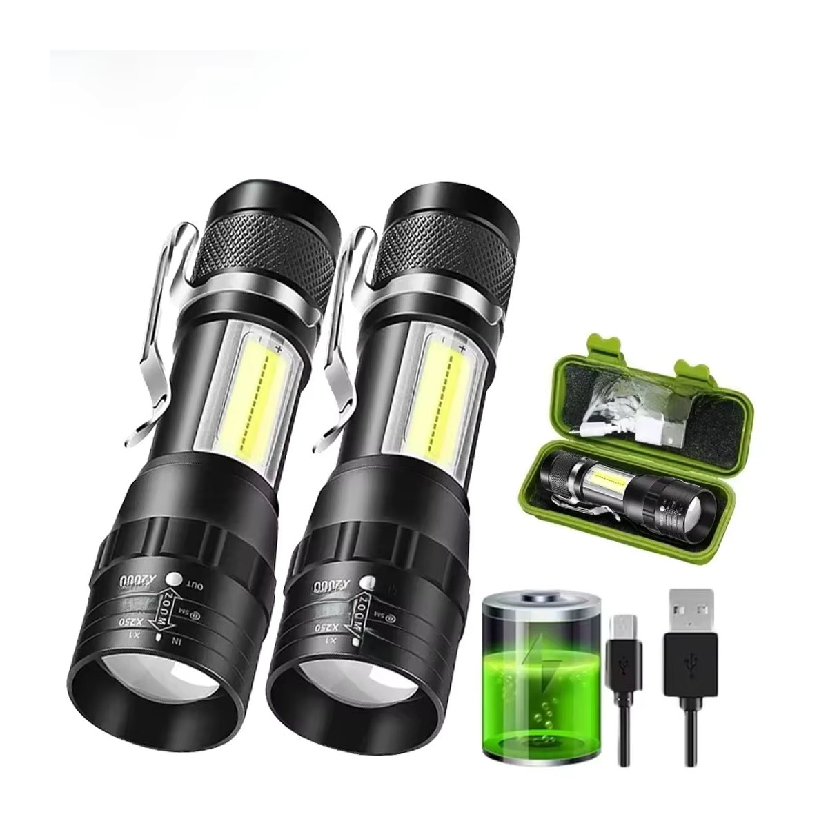 USB wiederaufladbare Mini-Taschenlampe mit 3 Modi, COB und XPE LED, zoombar und tragbar für Camping und Notfälle - Bild 7