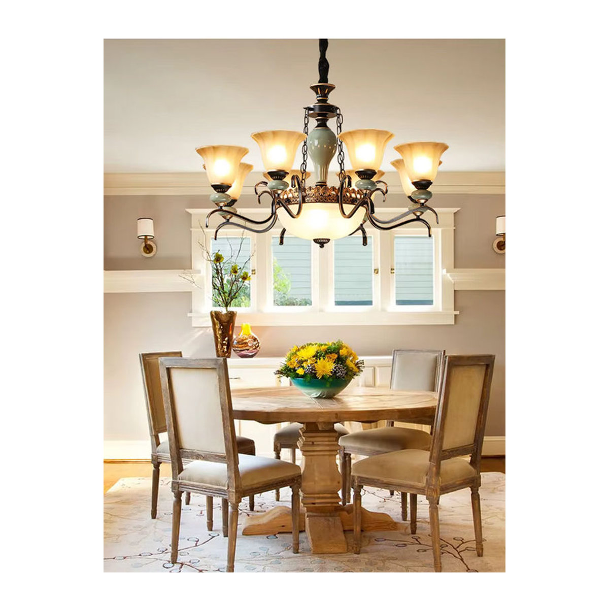 Uufic aah Vintage-Kronleuchter aus Eisen und Keramik im Retro-Stil für Wohnzimmer und Esszimmer - Bild 5