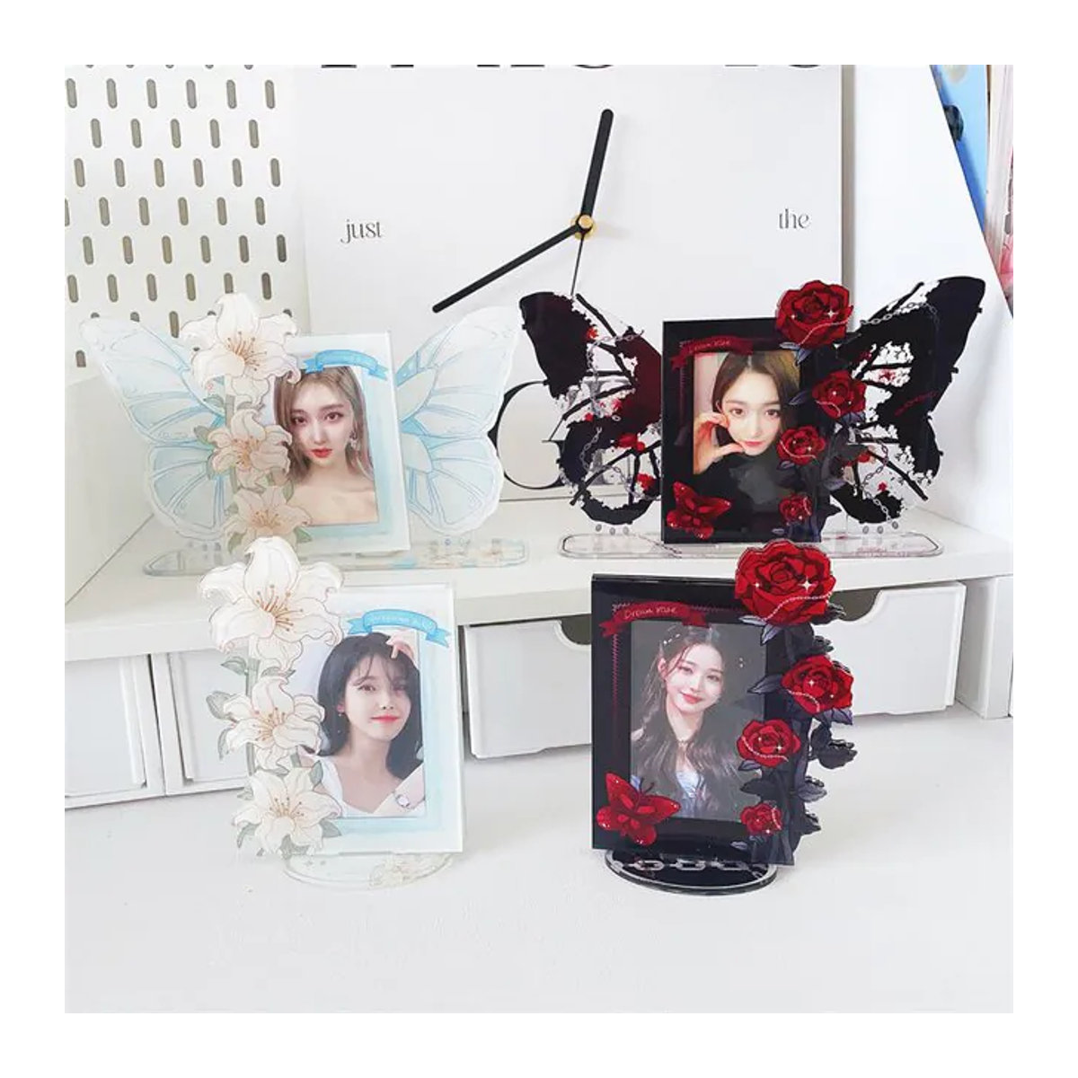 UUnique Acryl Kartenhalter mit floralem Design für Polaroid und Fotokarten, Rosa, Transparent, Rechteckig - Bild 1