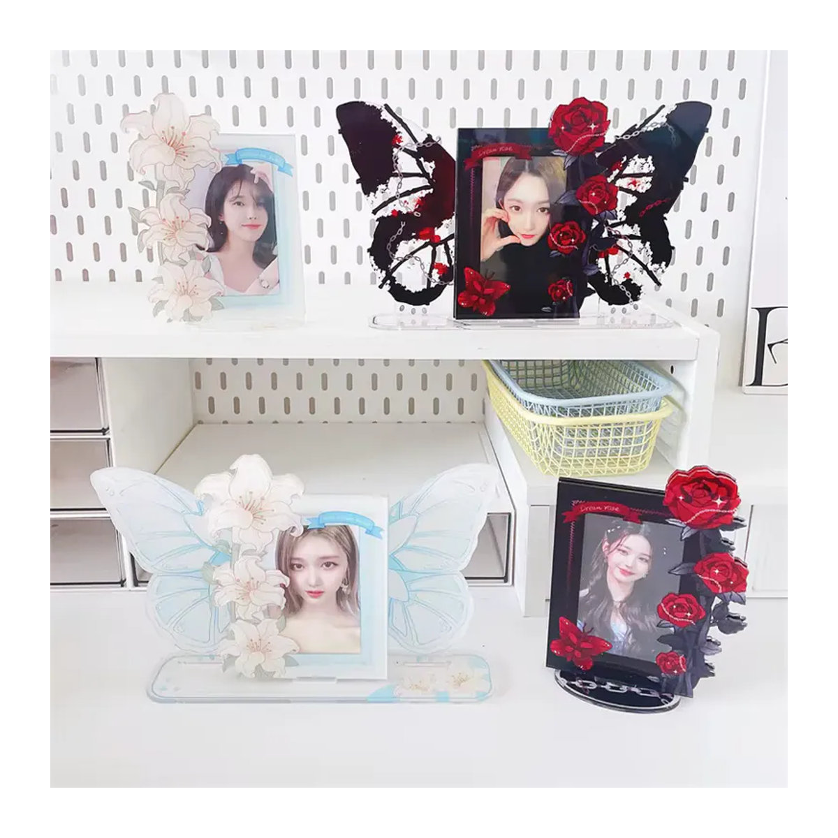 UUnique Acryl Kartenhalter mit floralem Design für Polaroid und Fotokarten, Rosa, Transparent, Rechteckig - Bild 2