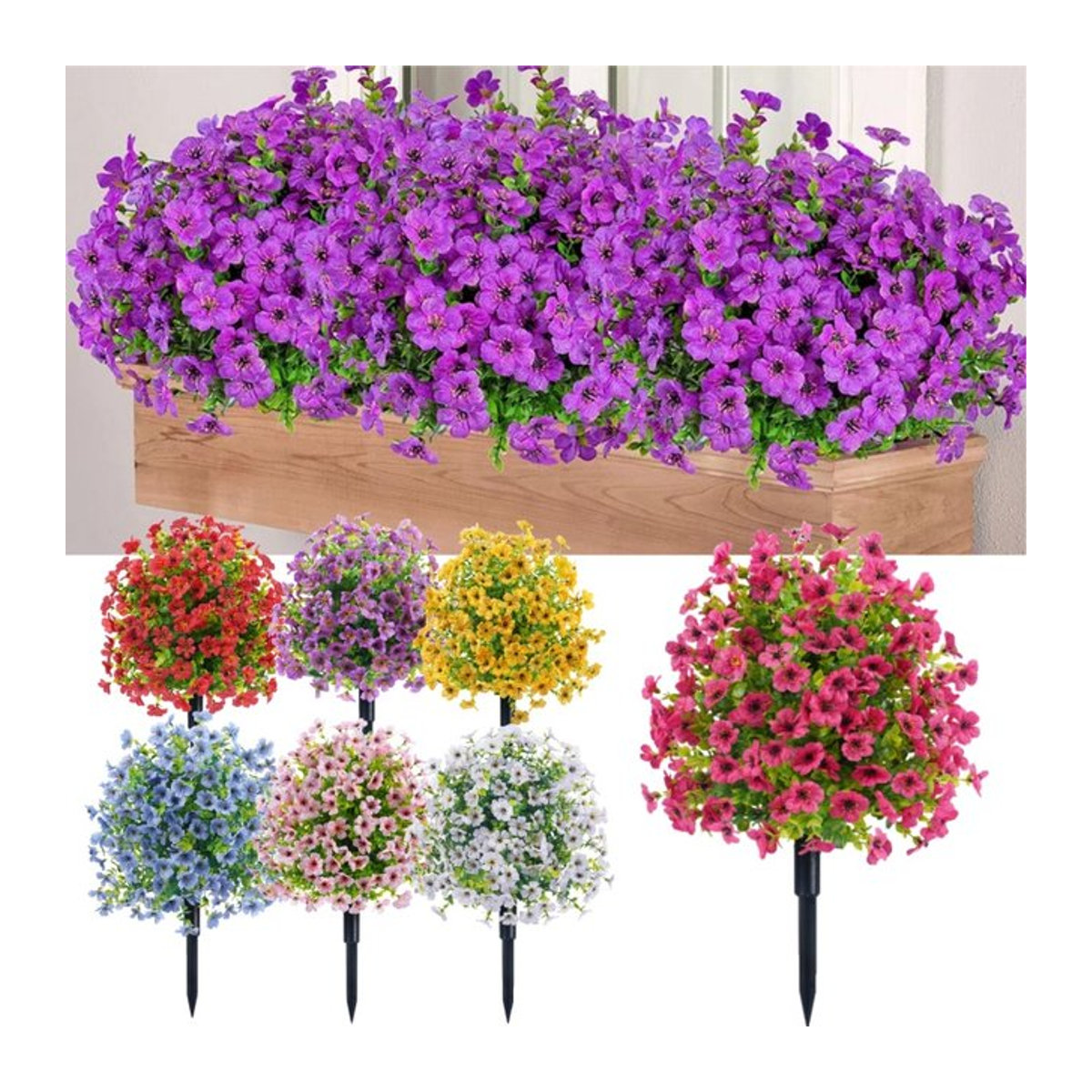 UV-beständige künstliche Blumen in Rot und Mehrfarbig als Topfpflanze für Außenbereich und Landhaus-Dekoration - Bild 1
