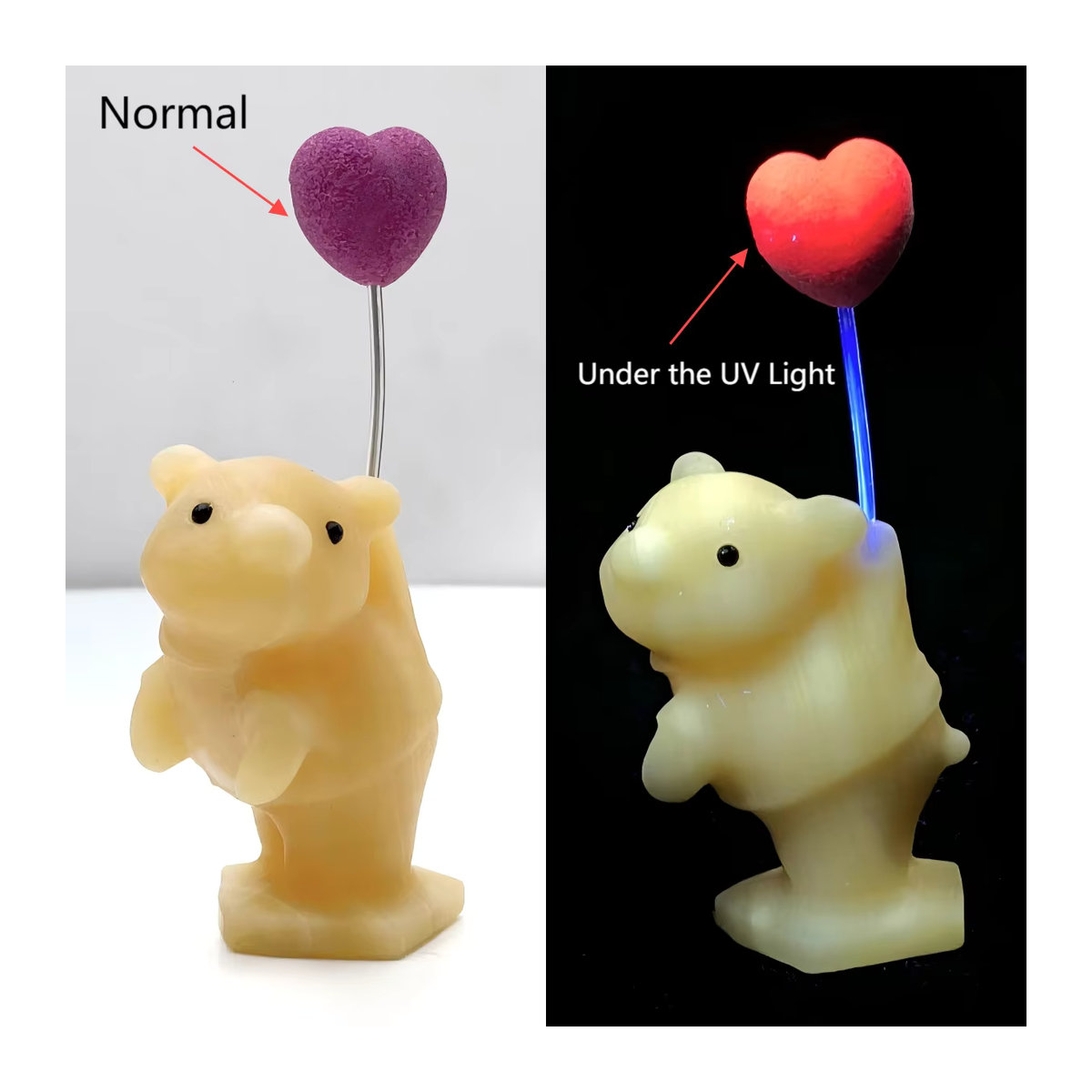 UV-fluoreszierende Bären-Herz-Steinschnitzerei in Mehrfarbig als dekoratives Sammlerstück und Geschenk - Bild 5
