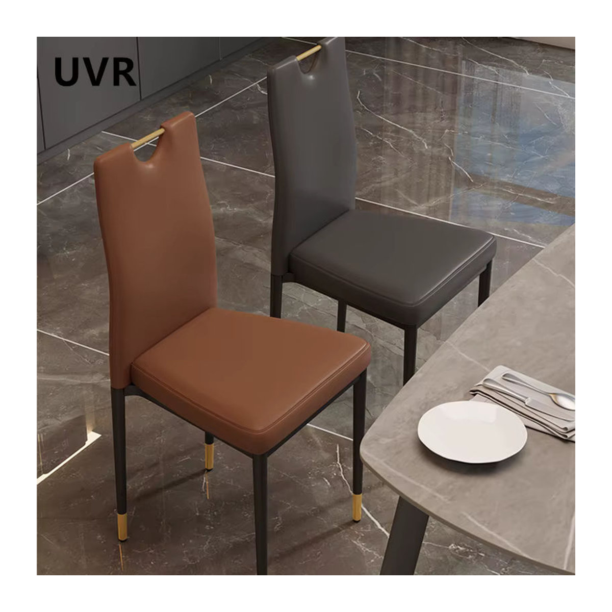 UVR Esszimmerstuhl im skandinavischen Design aus Kunstleder und Metall, Grau - Bild 5