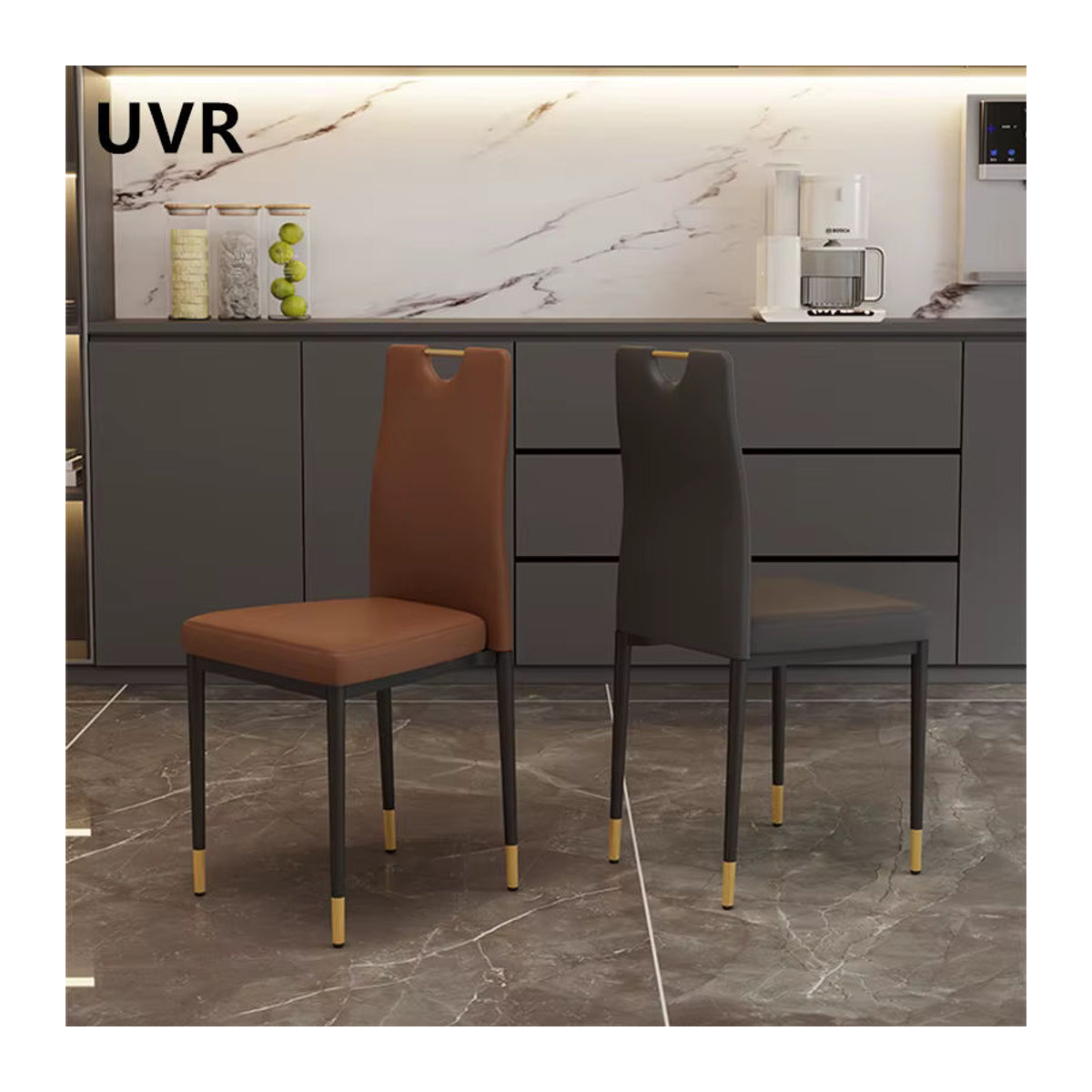 UVR Esszimmerstuhl im skandinavischen Design aus Kunstleder und Metall, Grau - Bild 6