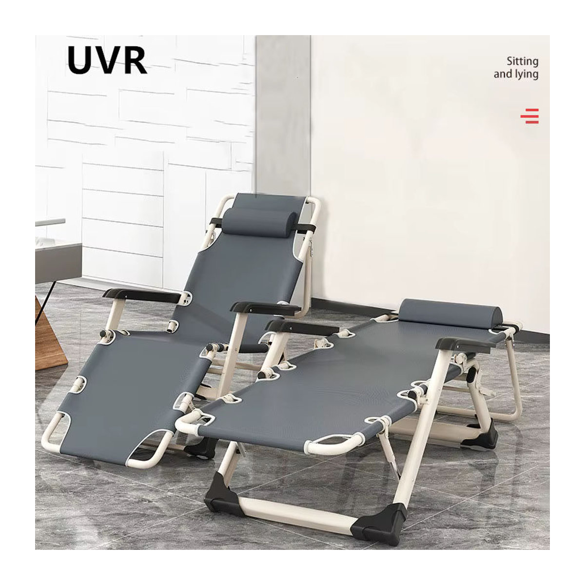 UVR Faltbarer Outdoor Strandstuhl in Grau mit Mesh-Gewebe als moderner Gartenstuhl - Bild 2