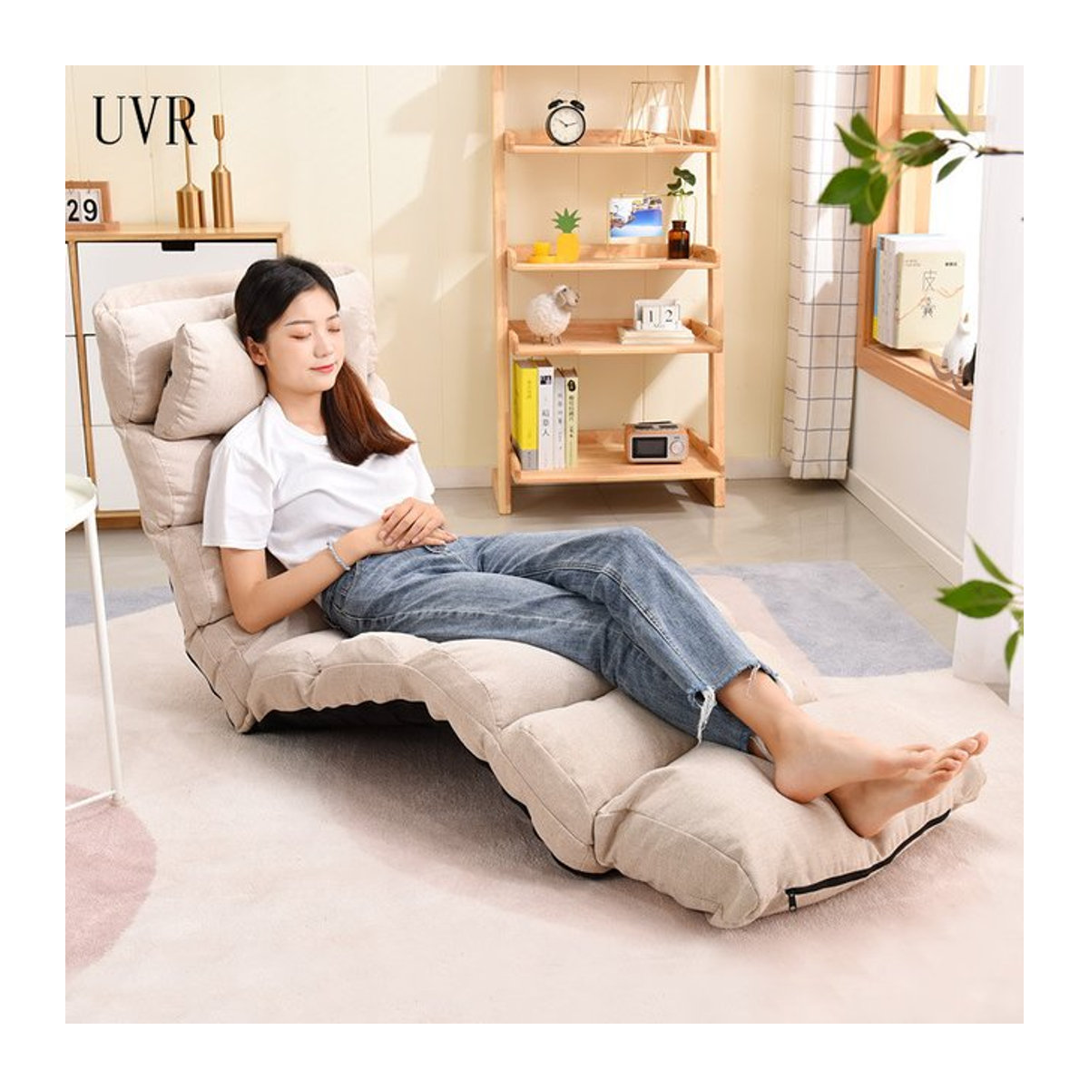 UVR Lazy Sofa Faltbares Einzel-Tatami-Bett in Beige für Wohnzimmer und Schlafzimmer - Bild 1