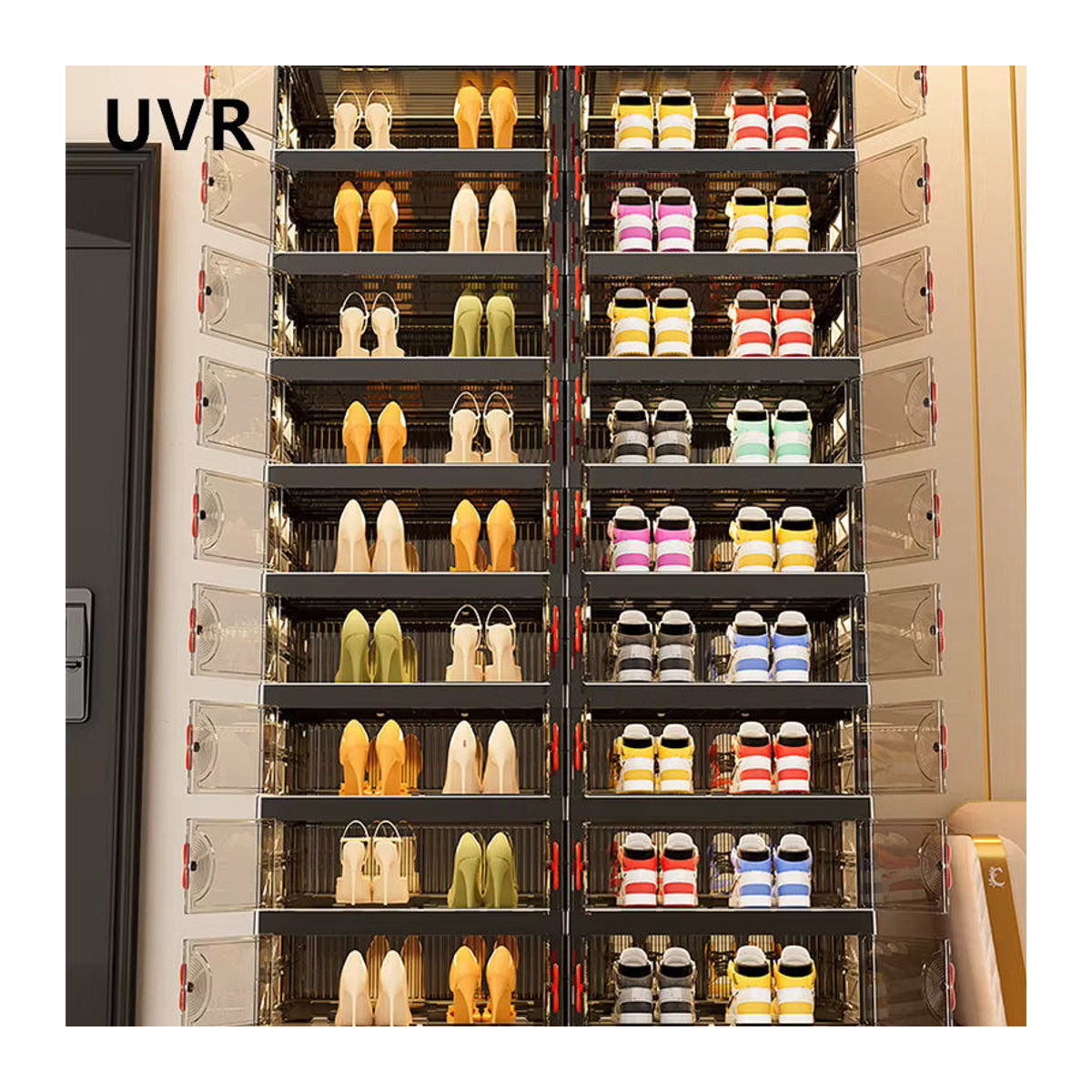 UVR Multifunktionaler Aufbewahrungsschrank in Schwarz, zusammenklappbarer Schuh-Organizer und mehrschichtiges Snack-Regal im minimalistischen Design - Bild 3