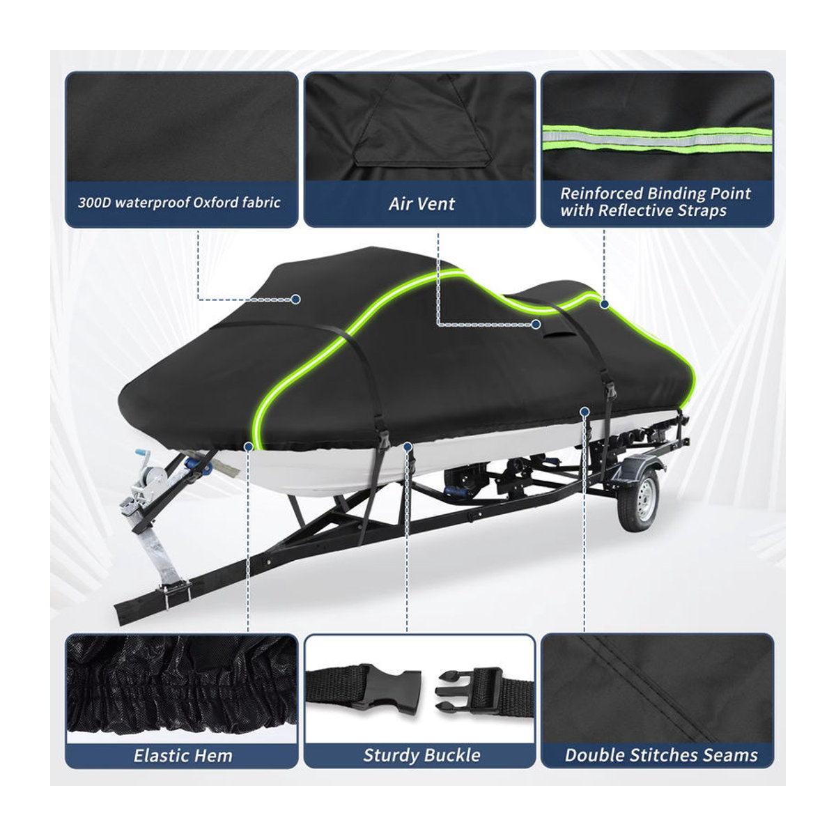 UXCELL Jetski-Abdeckung aus 300D Oxford Polyester, Wasserdicht und Anti-UV, Schwarz, passend für Yamaha, SeaDoo und Kawasaki, 126-135 Zoll - Bild 1