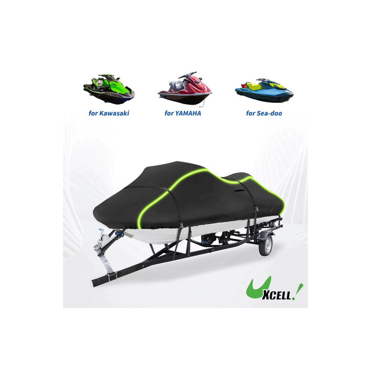 UXCELL Jetski-Abdeckung aus 300D Oxford Polyester, Wasserdicht und Anti-UV, Schwarz, passend für Yamaha, SeaDoo und Kawasaki, 126-135 Zoll - Bild 4