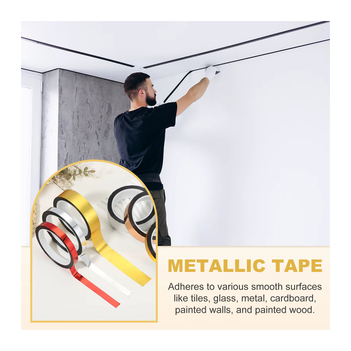 UXCELL Selbstklebendes Metallisiertes Polyesterfolienband in Gold, 5m Dekorband für Wandgestaltung und Zierleisten - Bild 3