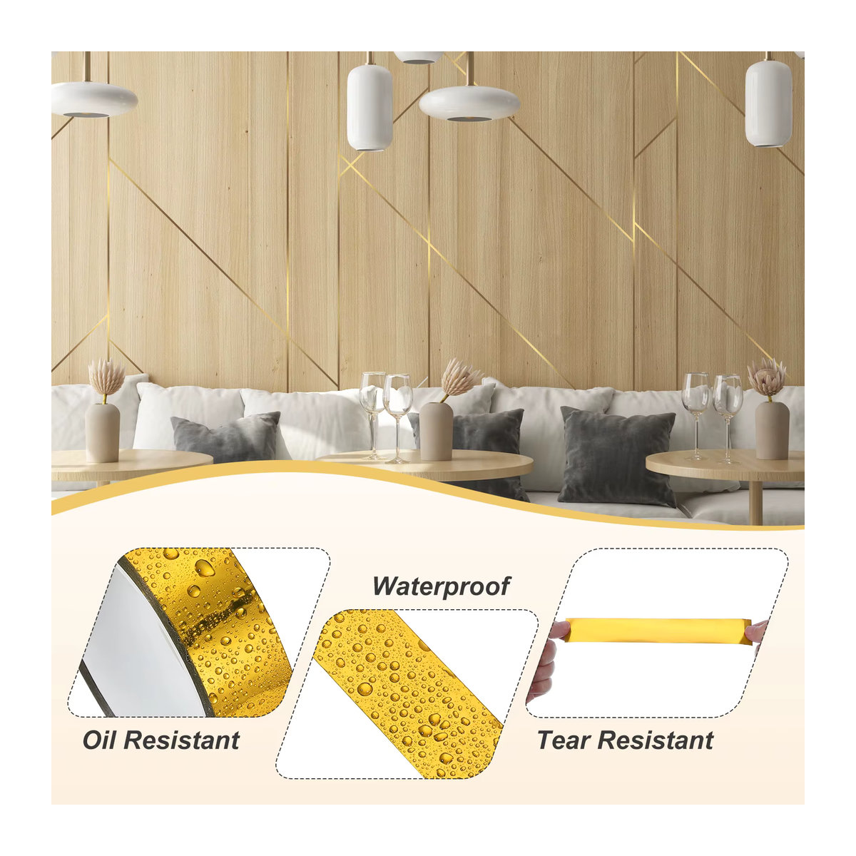 UXCELL Selbstklebendes Metallisiertes Polyesterfolienband in Gold, 5m Dekorband für Wandgestaltung und Zierleisten - Bild 4