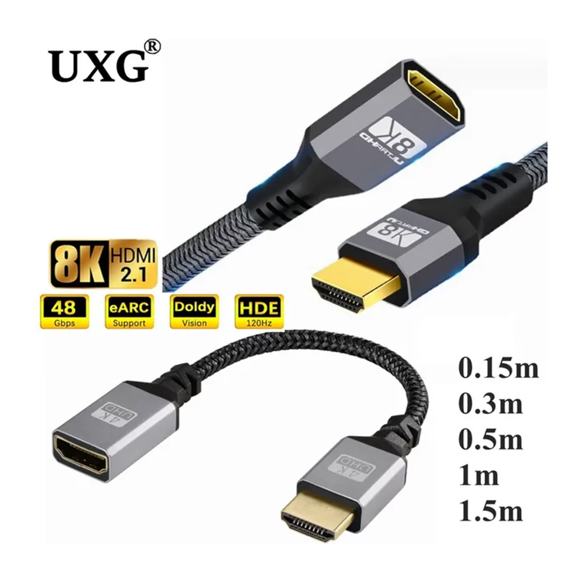 UXG HDMI Verlängerungskabel Stecker auf Buchse in Schwarz für 8K, 4K und 3D zur Erweiterung deiner Verbindung für HDTV, Laptop und Projektor - Bild 1