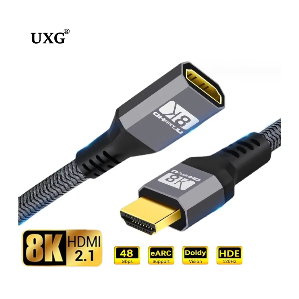 UXG HDMI Verlängerungskabel Stecker auf Buchse in Schwarz für 8K, 4K und 3D zur Erweiterung deiner Verbindung für HDTV, Laptop und Projektor - Bild 2