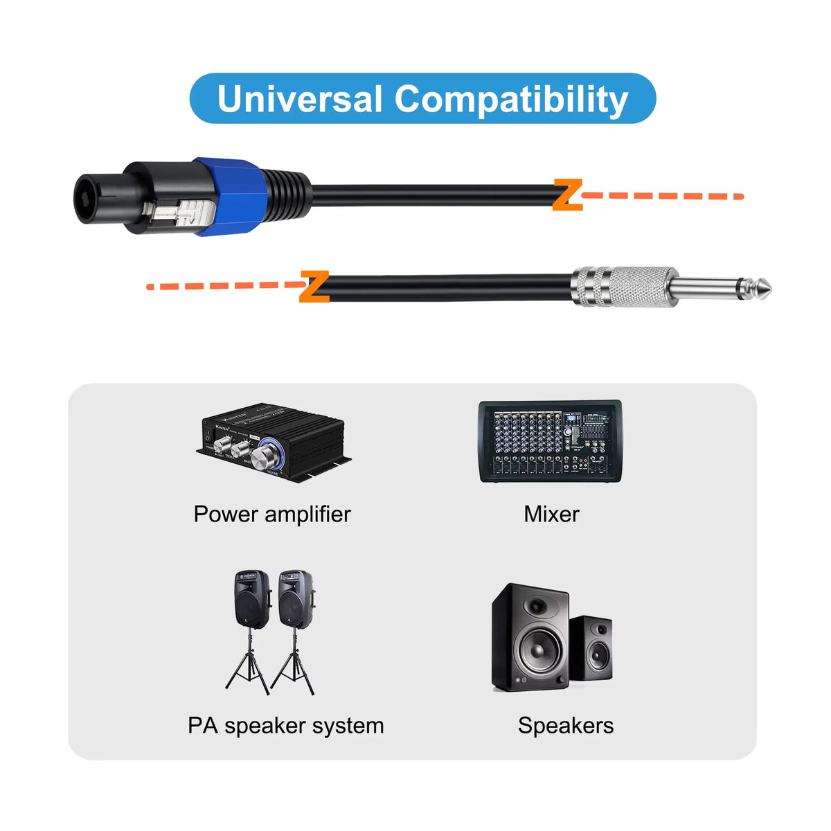 UXG Lautsprecherkabel Speakon-Buchse auf 1/4 Zoll TS-Stecker in Schwarz - Bild 4