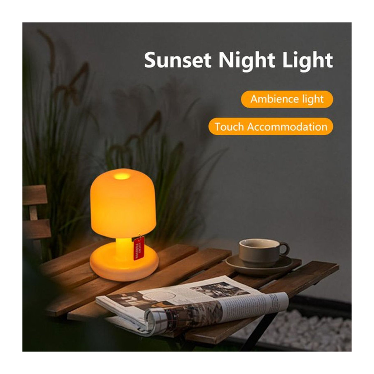 Vacamm Pilz Nachtlicht LED Sunset Tischlampe in Orange, wiederaufladbare minimalistische Schreibtischlampe für Schlafzimmer und Dekoration - Bild 1