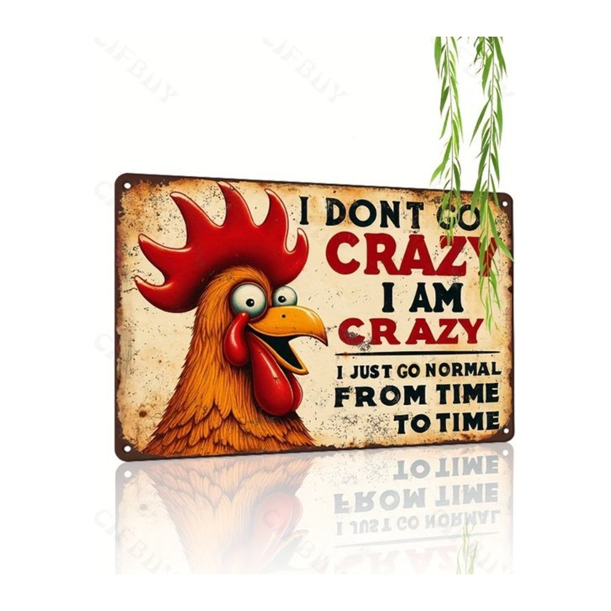 Vackra Lustiges Huhn Aluminiumschild HELLOYOUNG Retro-Hahn Wandkunst für Heim- und Bauernhof-Dekoration, mehrfarbig, B: 30,5 cm, H: 20,3 cm - Bild 1