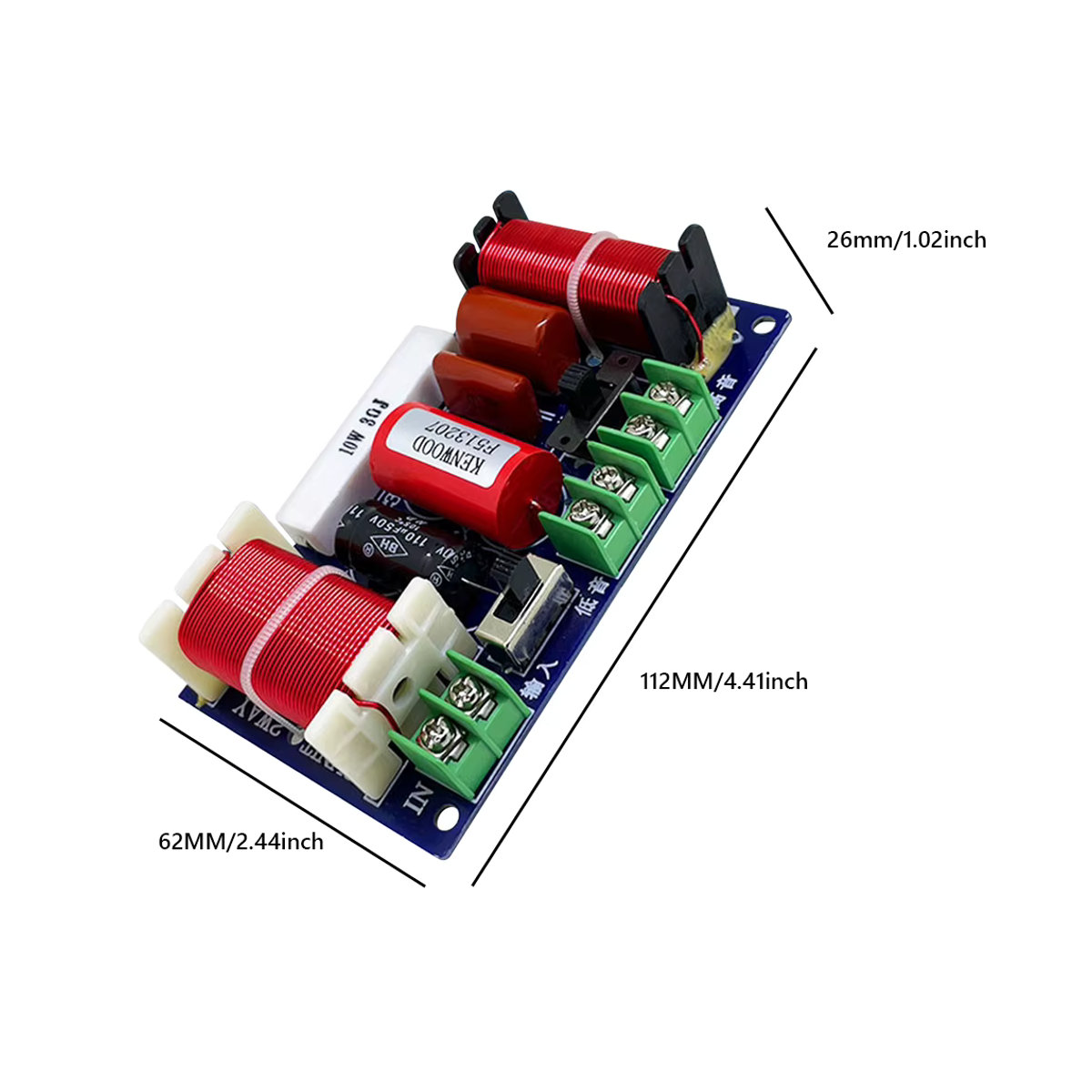 VAKIND 2-Wege-Frequenzteiler 250 W HiFi-Crossover-Filtermodul mit einstellbarem Frequenzpunkt 2500–3000 Hz für Heimkino-Audiomodifikation, Bunt - Bild 4