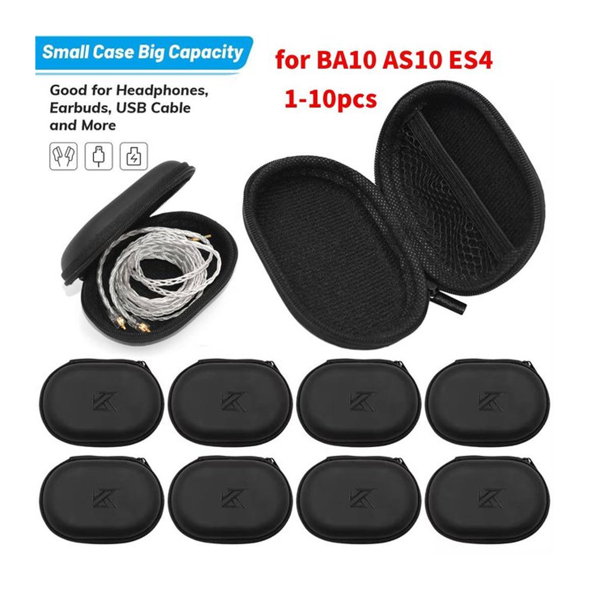 VAKIND Aufbewahrungstasche für kabelgebundene Kopfhörer aus Kunstleder in Schwarz, minimalistisches Design für KZ BA10 AS10 ES4 - Bild 1