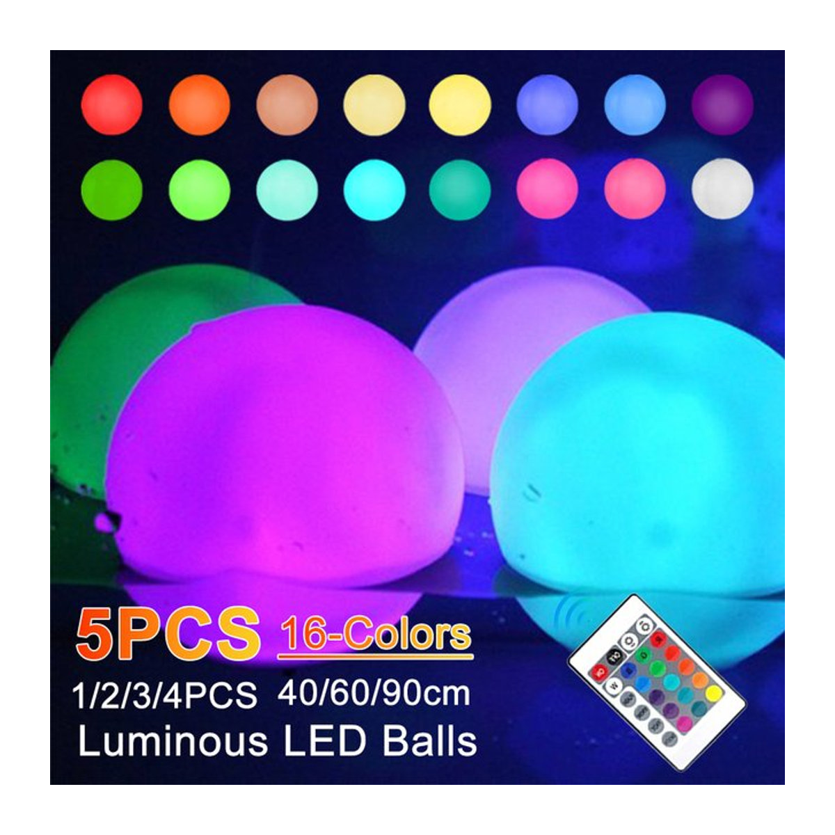 VAKIND Schwimmende Pool Lichter Bunt, Wasserdichte Unterwasser LED Pool Ball für Außen und Schwimmbad, Minimalistisch - Bild 1