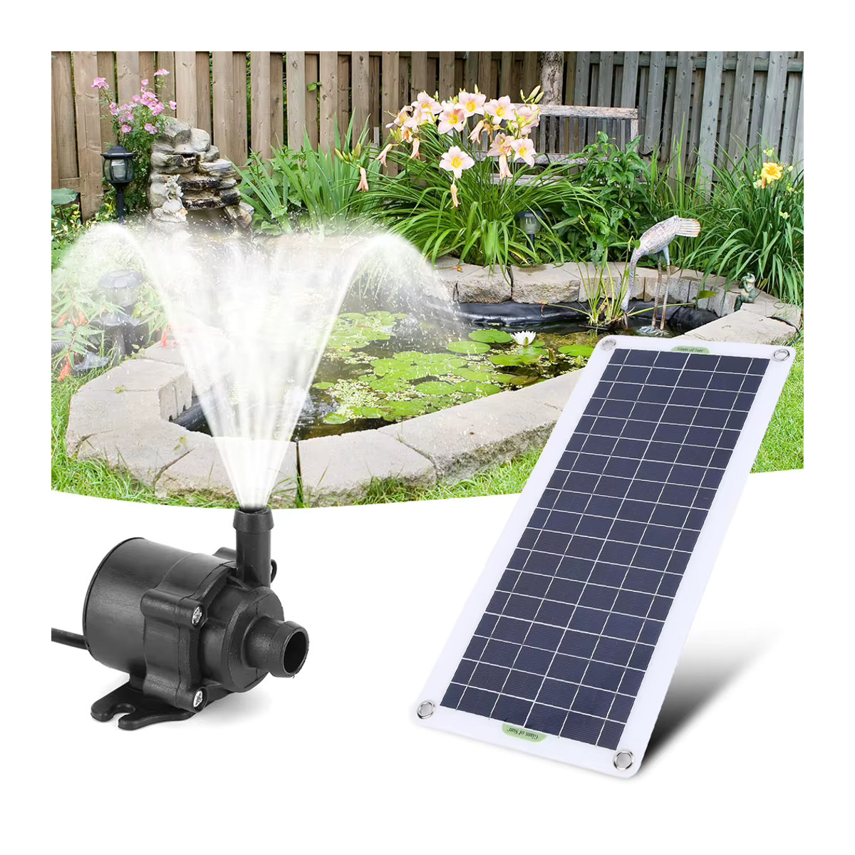 VAKIND Solar-Wasserpumpen-Set Schwarz, 30W 800L/H DC 18V bürstenlos, geräuscharm für Garten, Pool, Teich, Vogelbad, Wasserfall und Brunnen - Bild 2