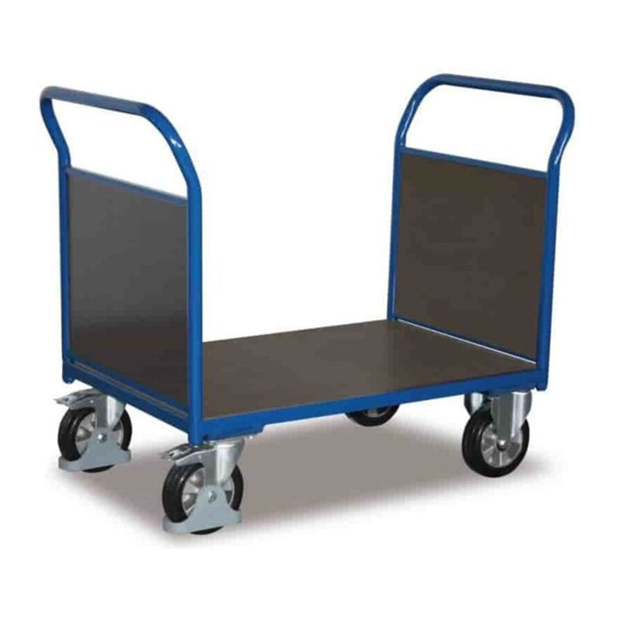 VARIOfit Doppel-Stirnwandwagen mit Siebdruckplatte aus Stahl und Holzwerkstoff in Enzianblau/Dunkelbraun, Traglast: 1000 kg, B: 700 mm, L: 995 mm - Bild 1