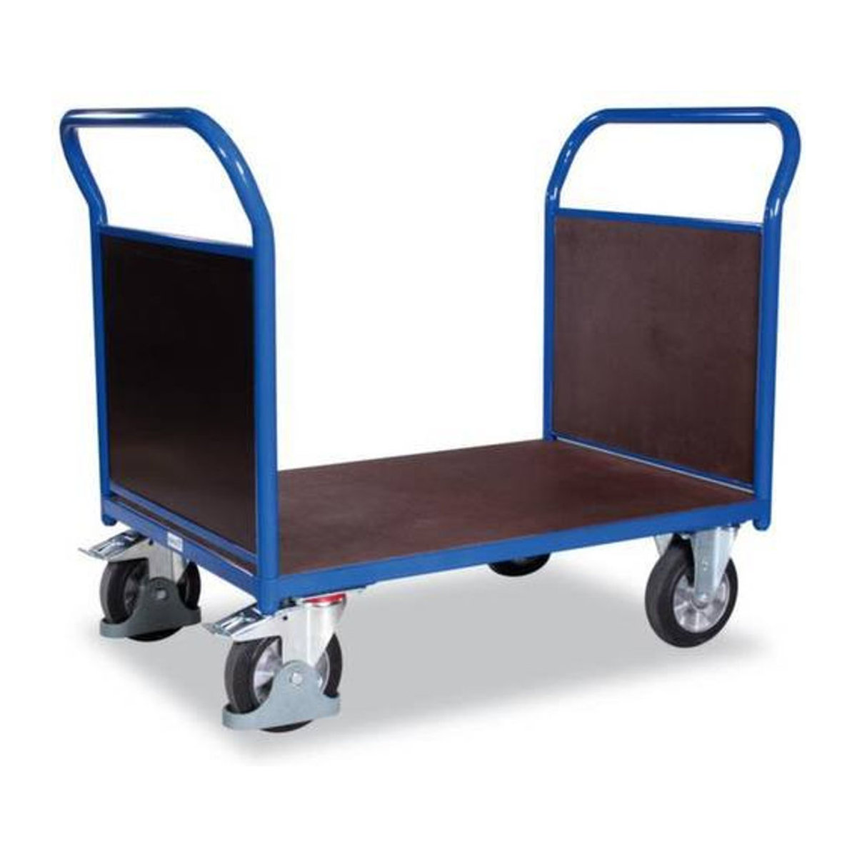 VARIOfit Doppel-Stirnwandwagen mit Siebdruckplatte aus Stahl und Holzwerkstoff in Enzianblau/Dunkelbraun, Traglast: 1000 kg, B: 700 mm, L: 995 mm - Bild 2