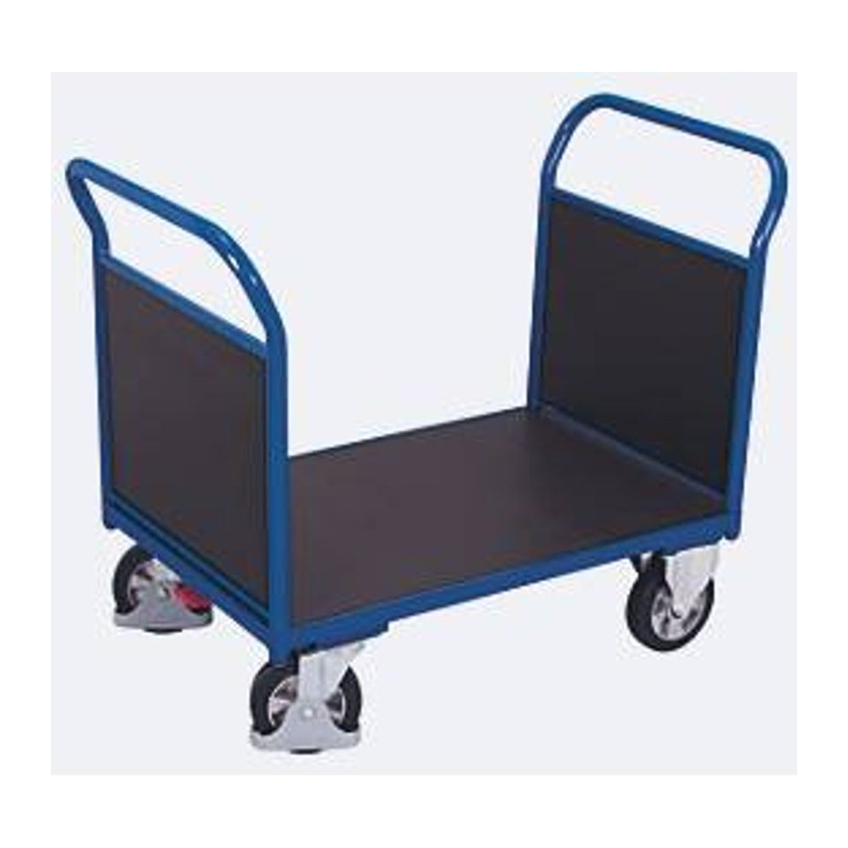 VARIOfit Doppel-Stirnwandwagen mit Siebdruckplatte aus Stahl und Holzwerkstoff in Enzianblau/Dunkelbraun, Traglast: 1000 kg, B: 700 mm, L: 995 mm - Bild 3
