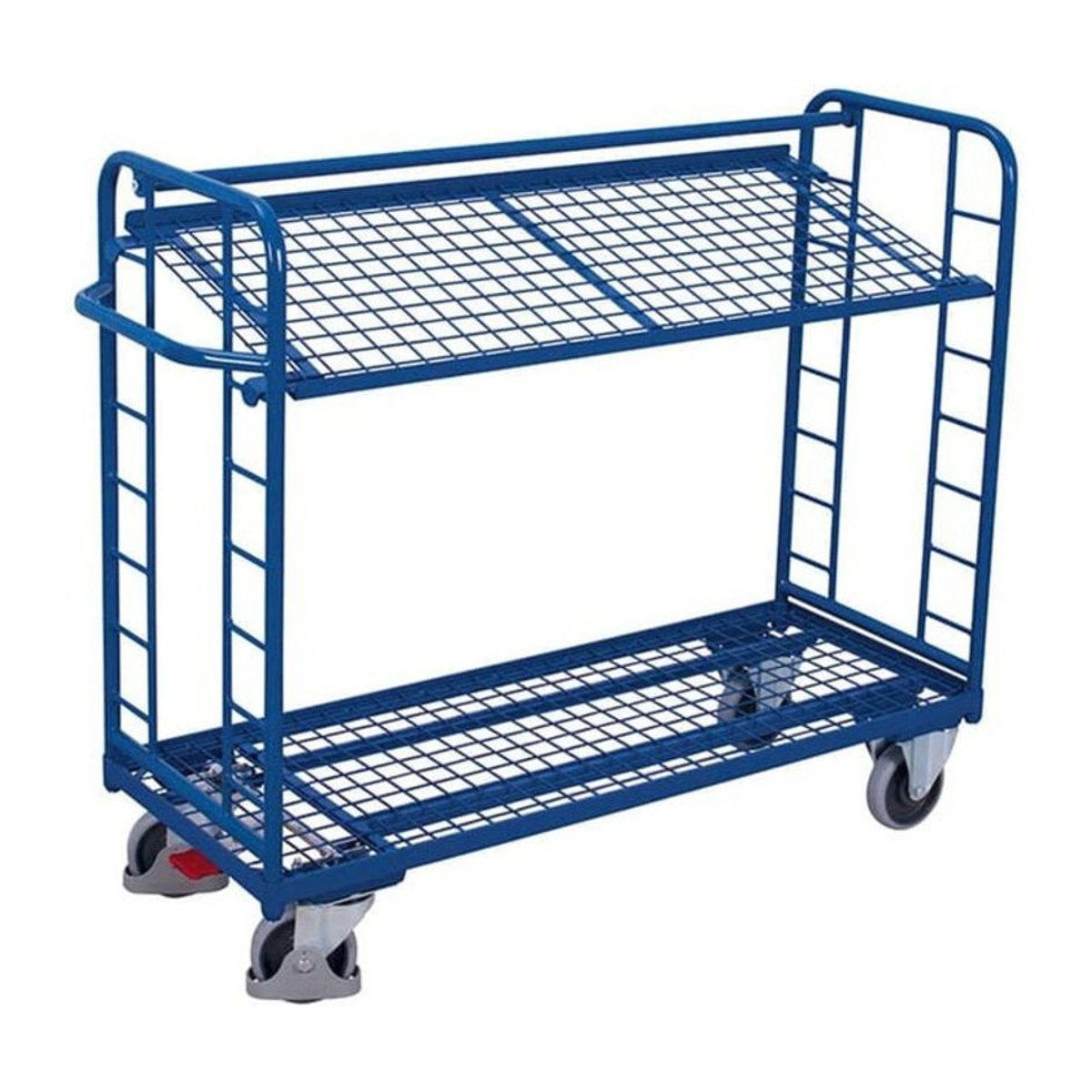 VARIOfit Etagenwagen aus Stahl in Blau mit 2 Etagen und Drahtgitterboden B: 135,5 cm, T: 55 cm - Bild 1