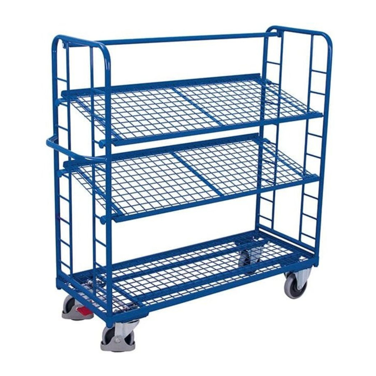 VARIOfit Etagenwagen aus Stahl in Blau mit 3 Etagen und Drahtgitterböden B: 135,5 cm, T: 59,5 cm, H: 55 cm - Bild 1