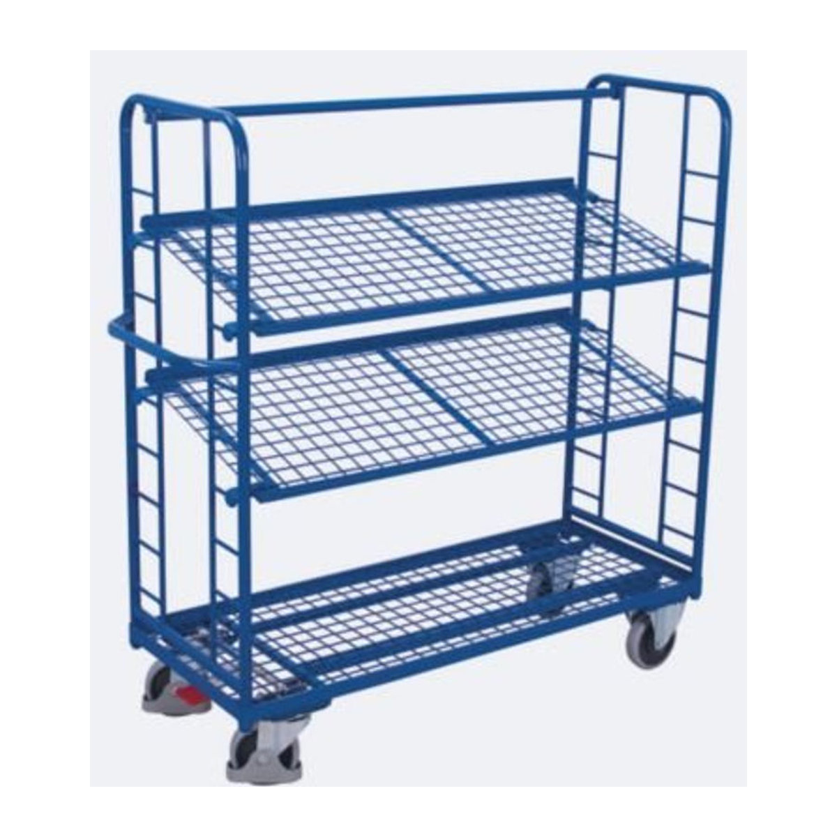 VARIOfit Etagenwagen aus Stahl in Blau mit 3 Etagen und Drahtgitterböden, B/H/T: 1650 x 180,5 x 127,5 cm - Bild 3