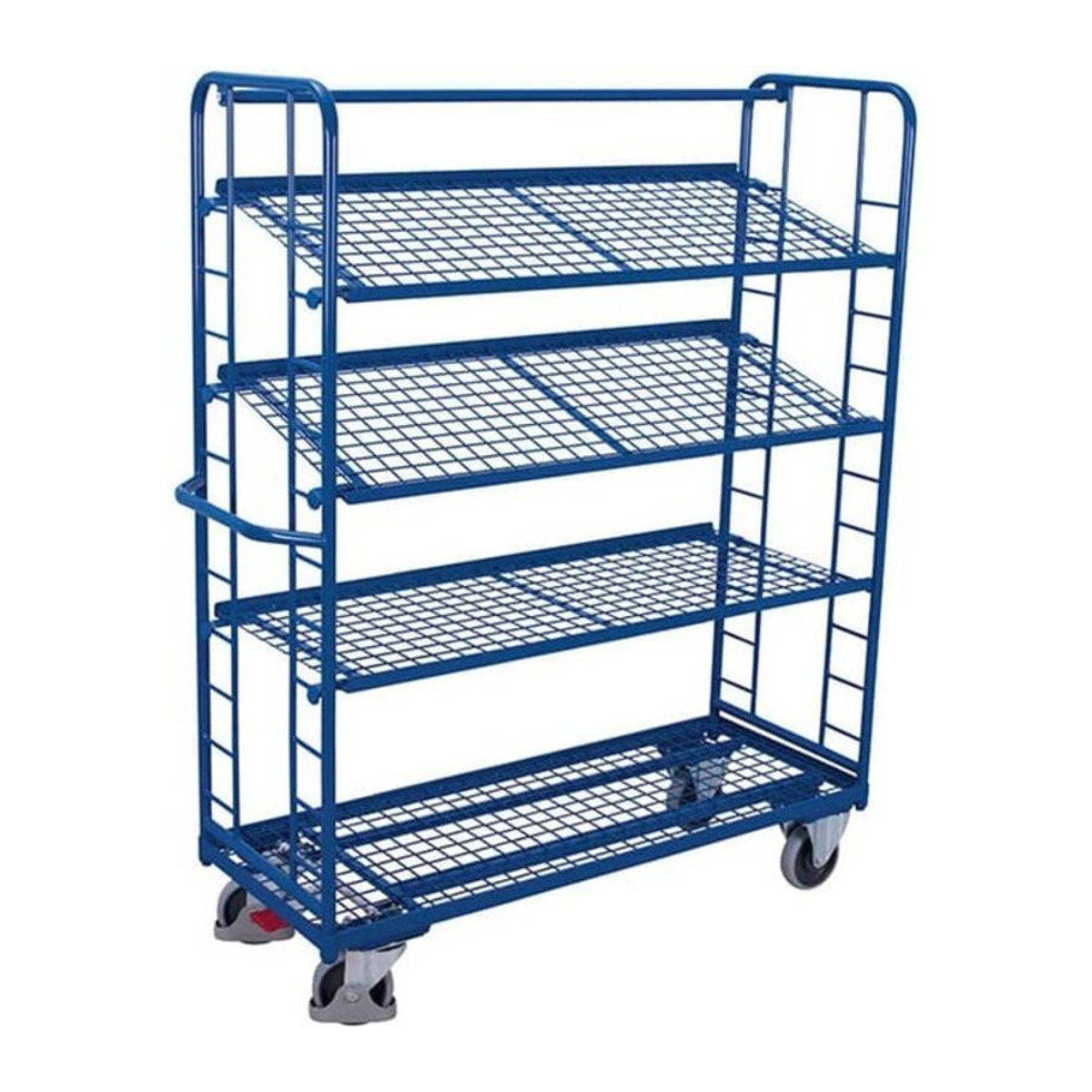 VARIOfit Etagenwagen aus Stahl in Blau mit 4 Etagen und Drahtgitterböden B/H/T: 165 x 65 x 79 cm - Bild 1