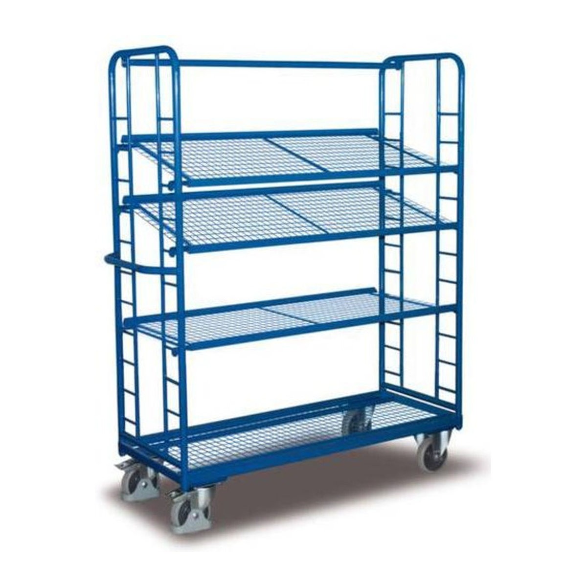 VARIOfit Etagenwagen aus Stahl in Blau mit 4 Etagen und Drahtgitterböden B/H/T: 165 x 65 x 79 cm - Bild 2