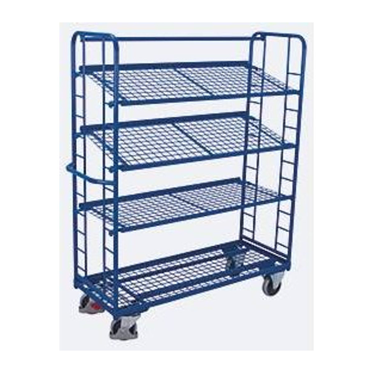 VARIOfit Etagenwagen aus Stahl in Blau mit 4 Etagen und Drahtgitterböden B/H/T: 165 x 65 x 79 cm - Bild 4