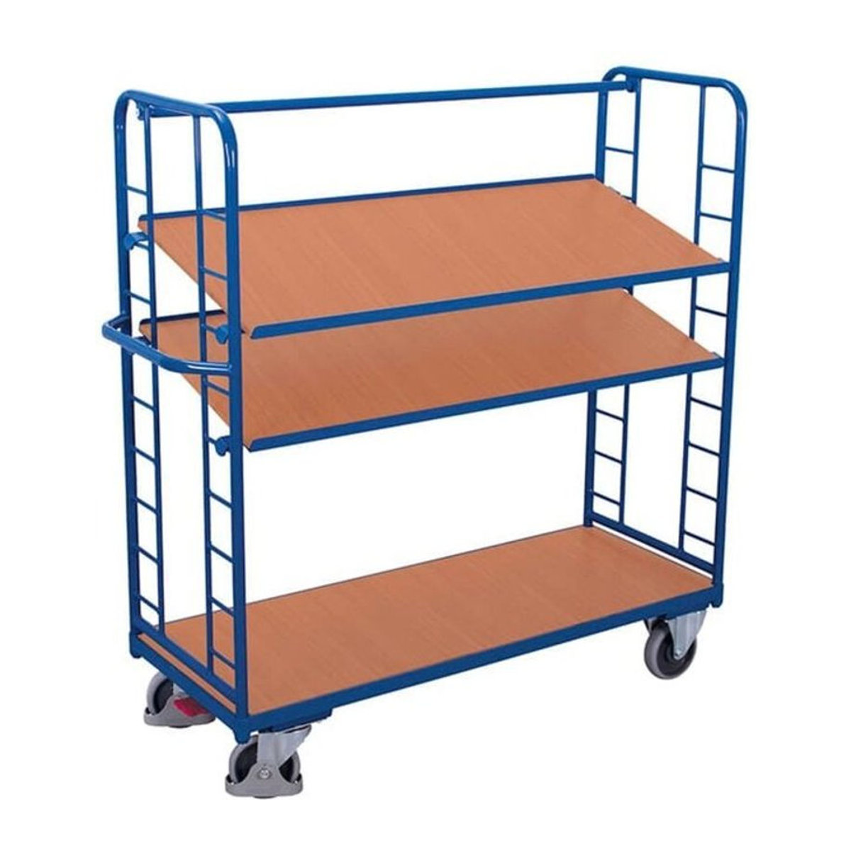 VARIOfit Etagenwagen aus Stahl und MDF-Platte mit 3 Etagen in Blau und Buche-Dekor, B/T: 135,5 x 55 cm - Bild 1