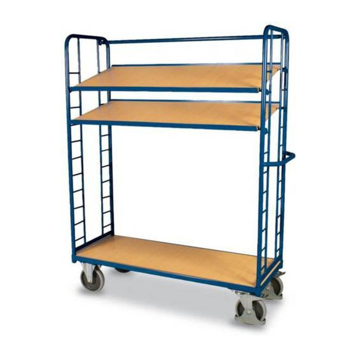 VARIOfit Etagenwagen aus Stahl und MDF-Platte mit 3 Etagen in Blau und Buche-Dekor, B/T: 135,5 x 55 cm - Bild 2