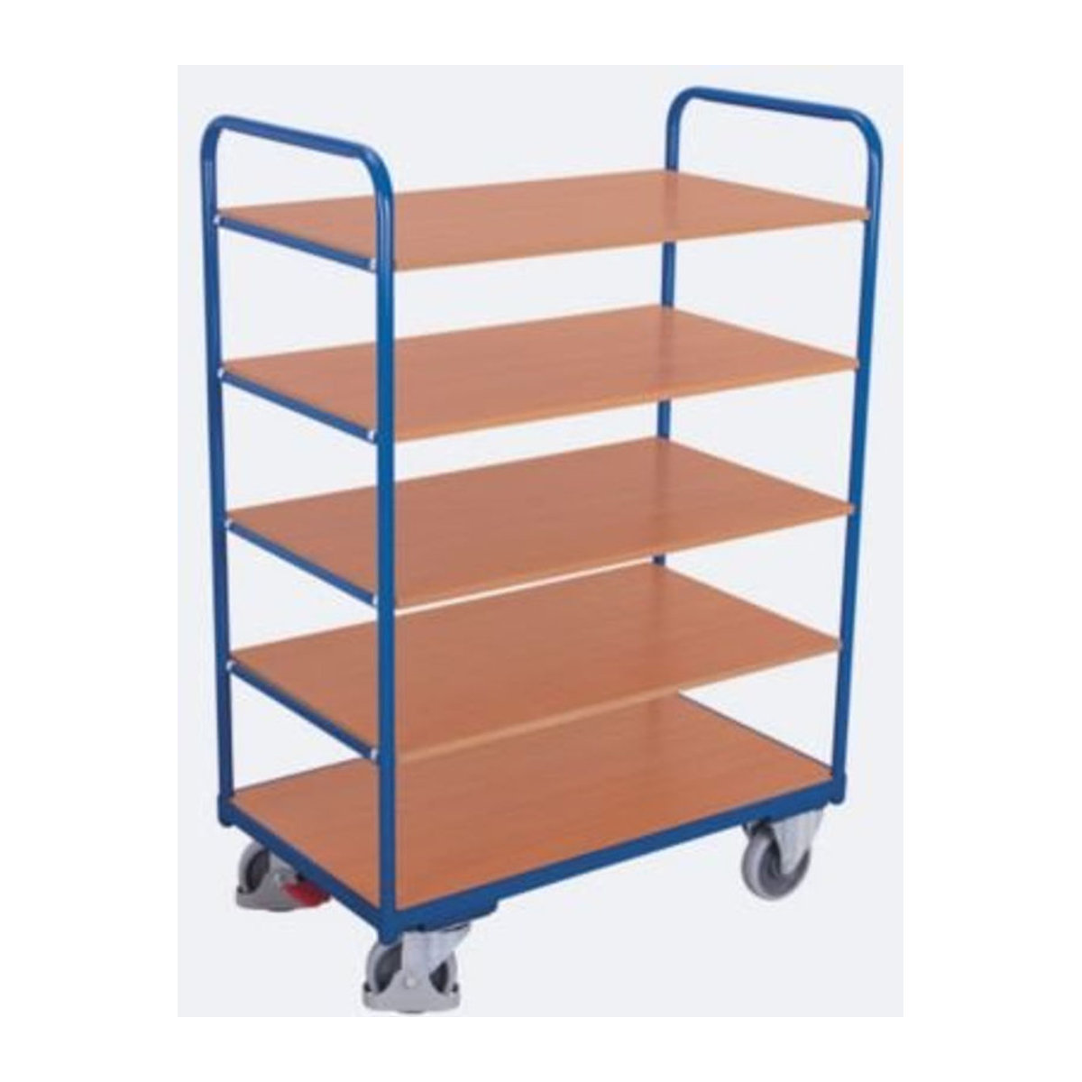 VARIOFIT Etagenwagen EasySTOP aus Stahl und Holzwerkstoff in Enzianblau und Buche-Dekor mit 5 Etagen, B: 85 cm, T: 50 cm - Bild 1