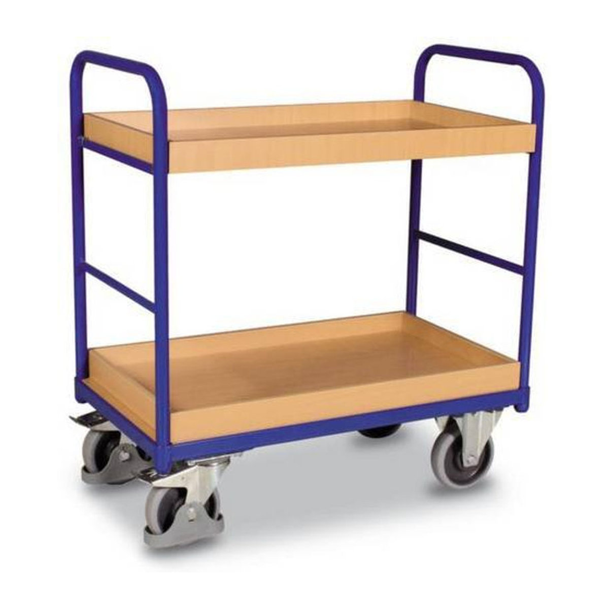 VARIOfit Etagenwagen mit 2 Etagen aus Stahl und Holzwerkstoff in Blau und Buche-Dekor, B/T: 81,5 x 45,5 cm - Bild 2