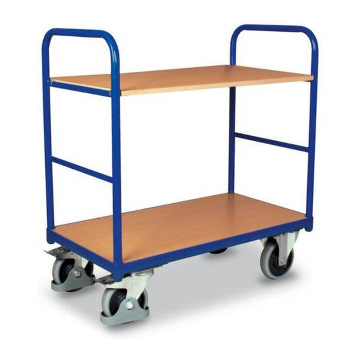VARIOfit Etagenwagen mit 2 Etagen aus Stahl und MDF-Platte, Enzianblau/Buche-Dekor, B/T: 850 x 500 mm - Bild 2