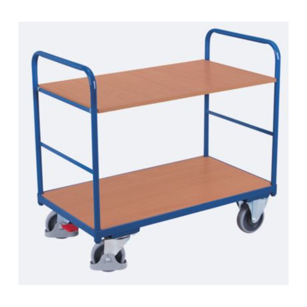 VARIOfit Etagenwagen mit 2 Etagen aus Stahl und MDF-Platte, Enzianblau/Buche-Dekor, B/T: 850 x 500 mm - Bild 4