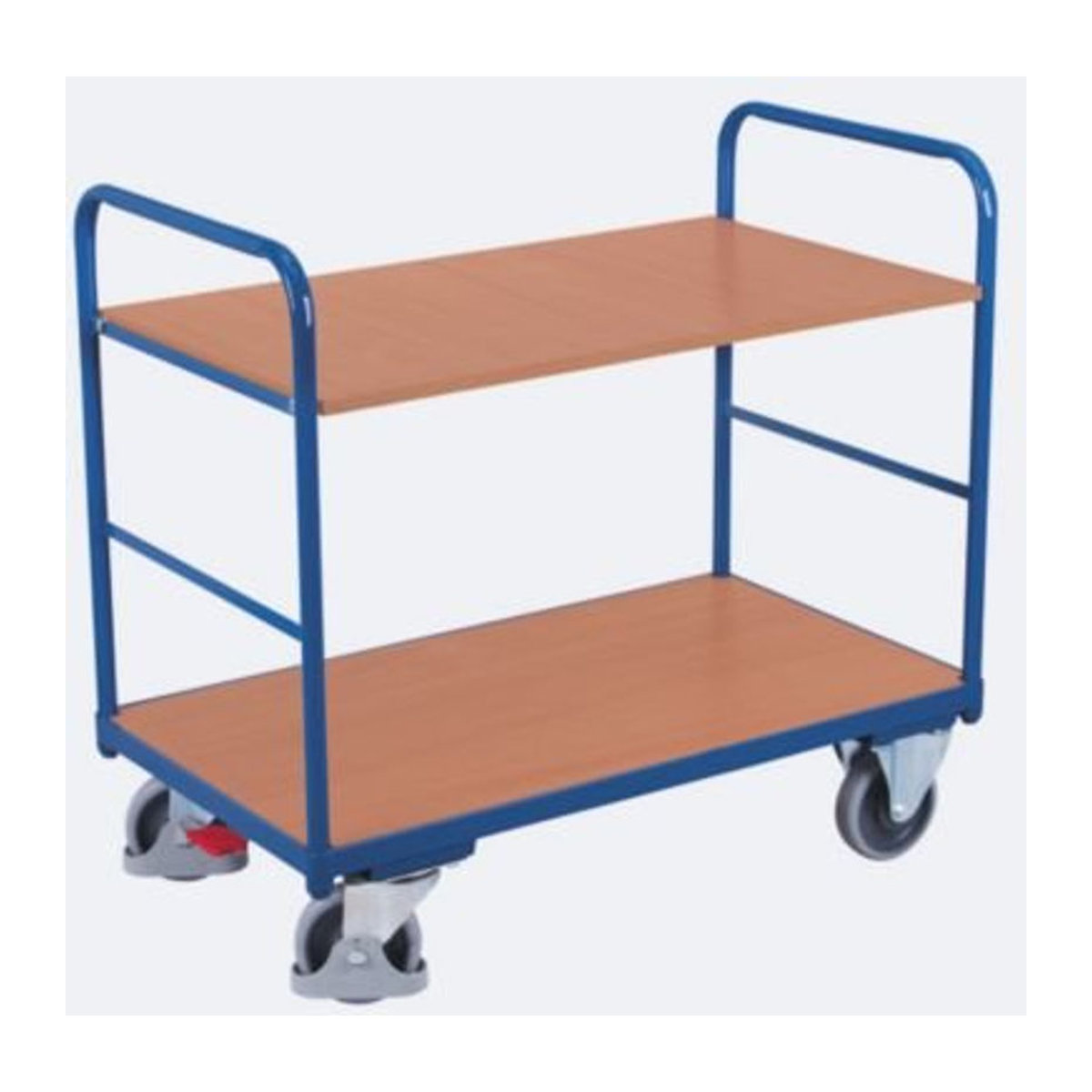 VARIOfit Etagenwagen mit 2 Etagen aus Stahl und MDF-Platte in Blau und Buche-Dekor, B/T: 1000 x 600 mm - Bild 3