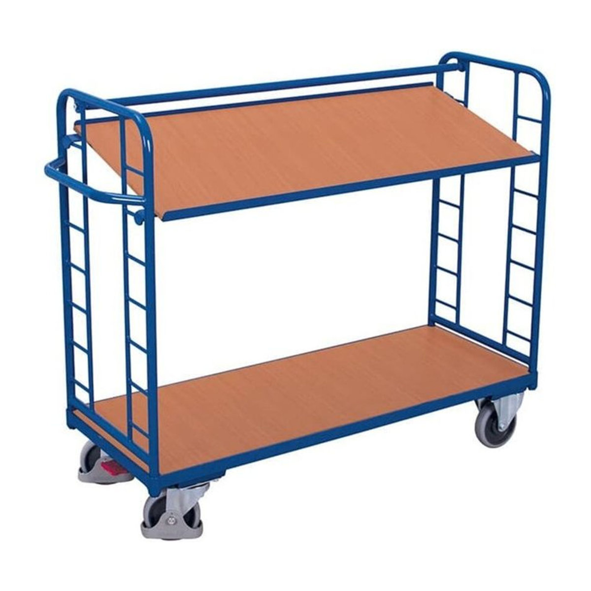 VARIOfit Etagenwagen mit 2 Etagen aus Stahl und MDF-Platte in Enzianblau und Buche-Dekor, Traglast bis 250 kg - Bild 1