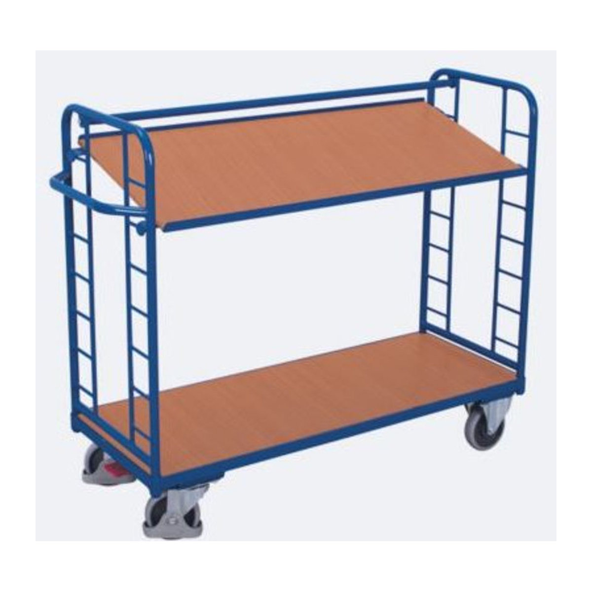 VARIOfit Etagenwagen mit 2 Etagen aus Stahl und MDF-Platte in Enzianblau und Buche-Dekor, Traglast bis 250 kg - Bild 3