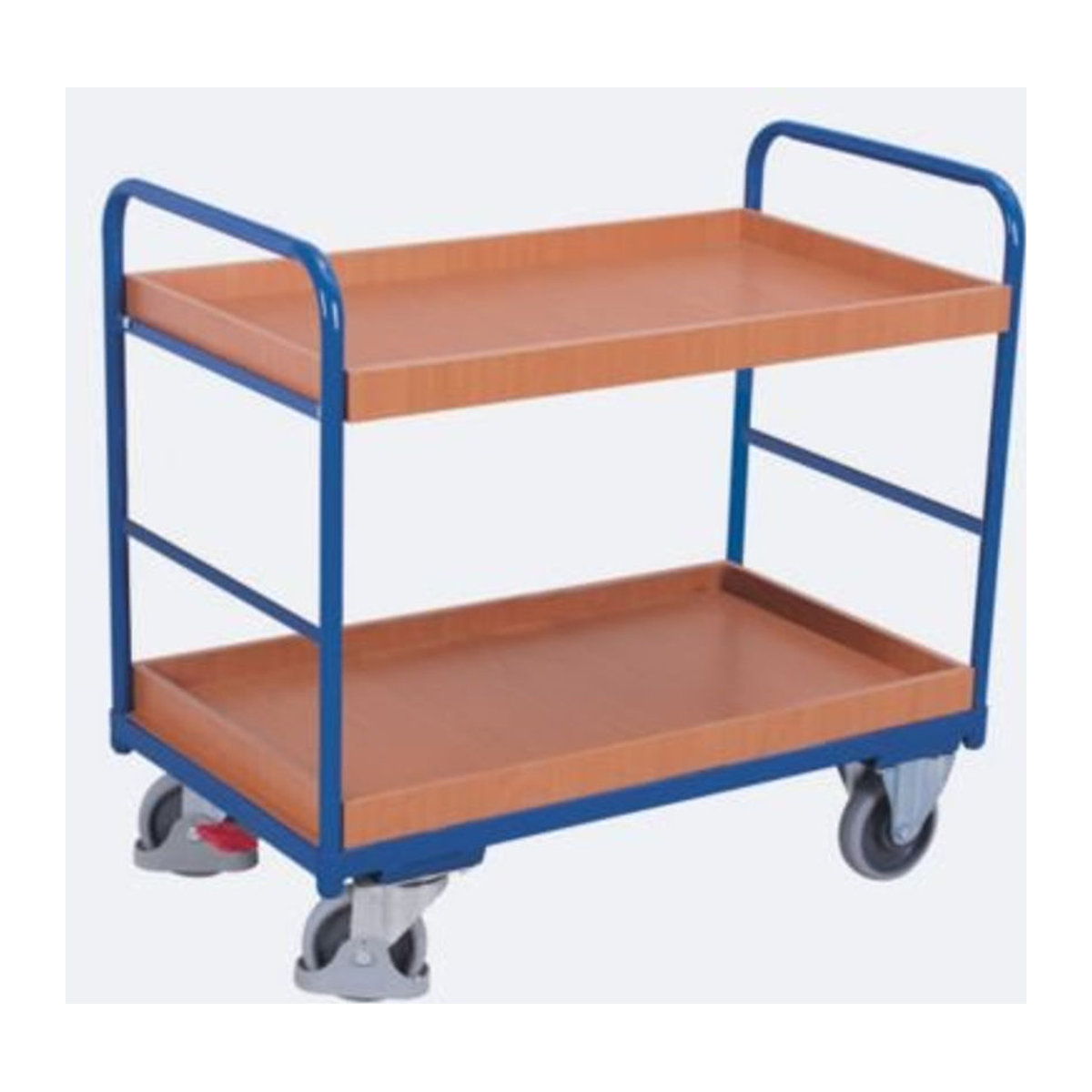VARIOfit Etagenwagen mit 2 Etagen aus Stahl und MDF-Platte in Enzianblau und Buche-Dekor, Traglast bis 250 kg, B/T: 96,5 x 55,5 cm - Bild 3