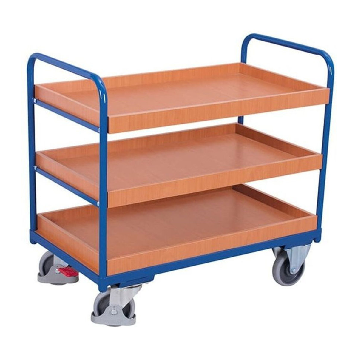 VARIOfit Etagenwagen mit 3 Etagen aus Stahl und MDF-Platte in Blau und Buche-Dekor, B/T: 81,5 x 45,5 cm - Bild 1