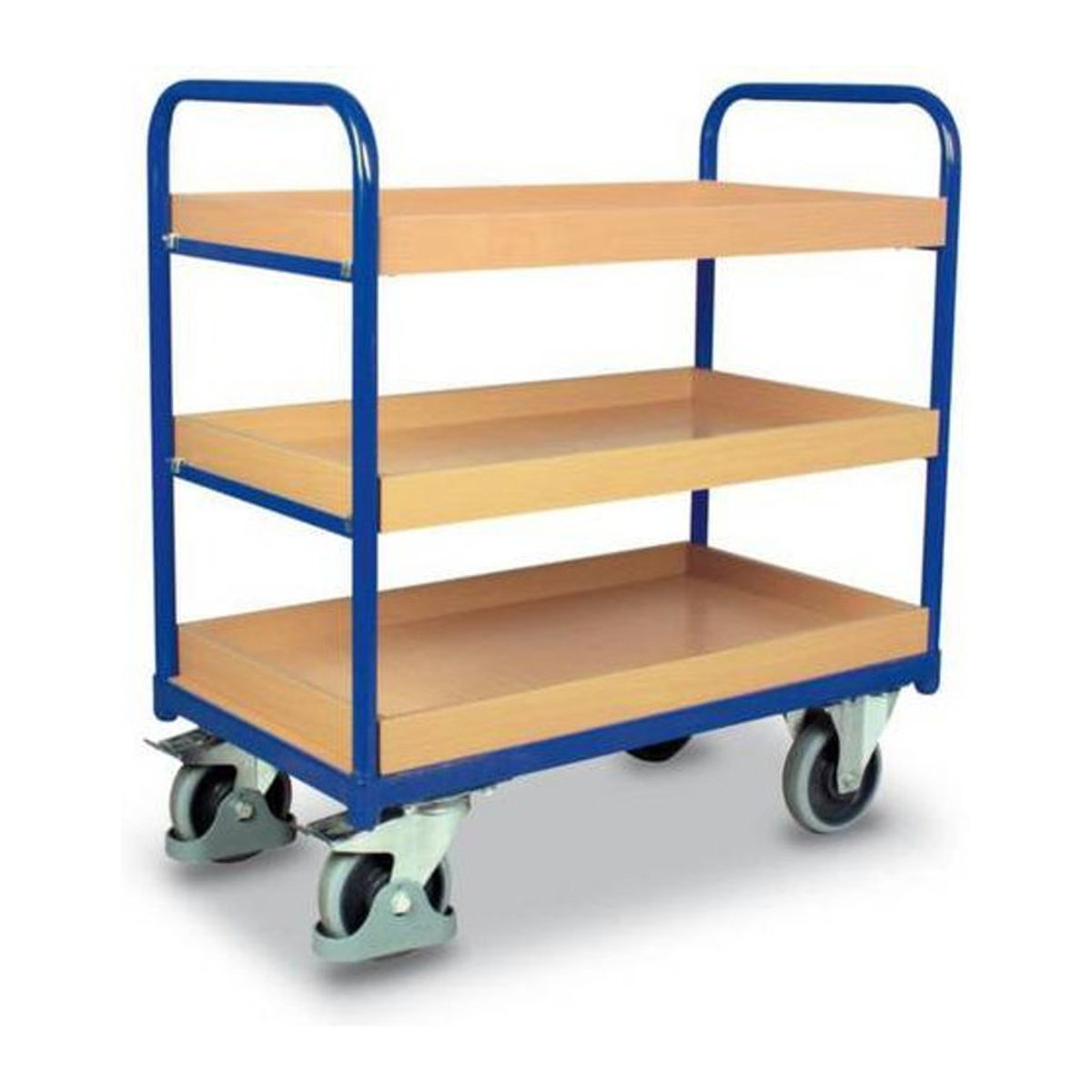 VARIOfit Etagenwagen mit 3 Etagen aus Stahl und MDF-Platte in Blau und Buche-Dekor, B/T: 81,5 x 45,5 cm - Bild 2